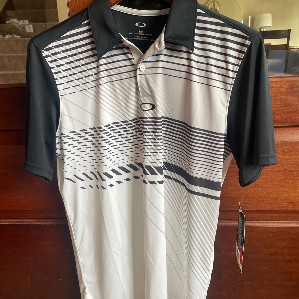 Oakley Men’s Black & White Striped Performance Polo